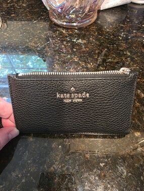 Kate Spade Black Textured Leather Wallet with Yellow Colored Hardware